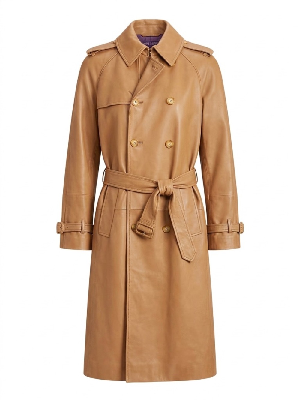 Vintage Ralph Lauren Purple Label Leather Trench Coat Archival Union Made in USA - Picture 1 of 10